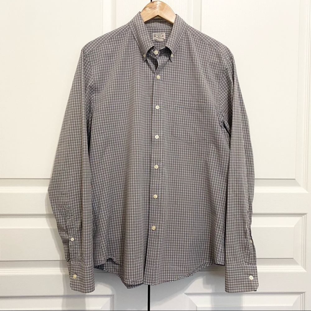 J Crew Plaid Button Down Up Long Sleeve Woven Dress Casual Shirt Men's Large